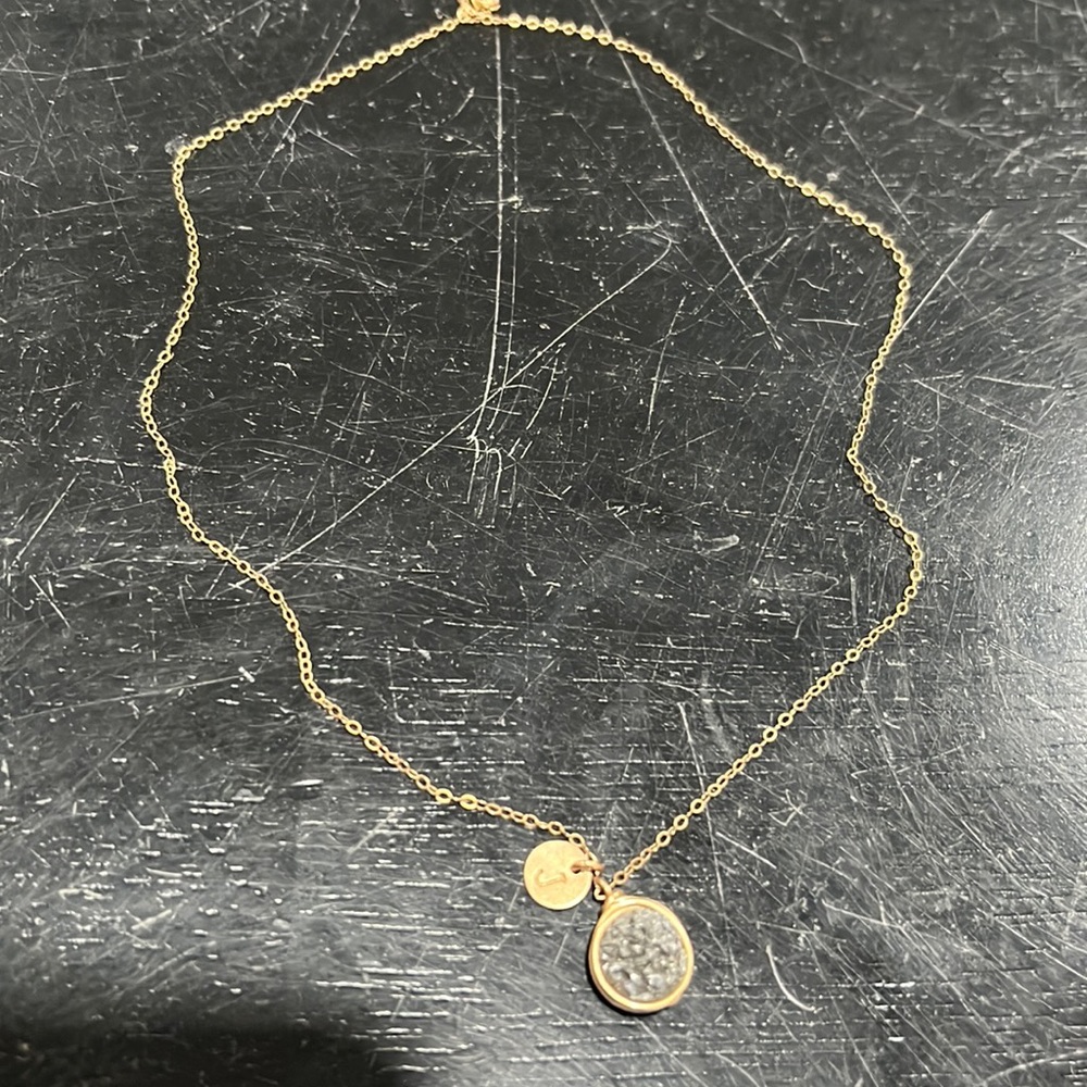 Gray stone necklace with J